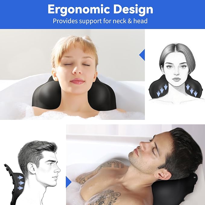 Goowin Bath Pillows for Tub, New Generation Skin-Friendly Silicone Bath Pillow, Luxury Bathtub Pillow for Head and Neck, Powerful Suction Tub Pillow for Bathtub with Inflatable Airbag (Black)