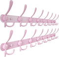 Dseap Coat Rack Wall Mount - 29.5” Long 8-Tri-Hooks Heavy Duty Coat Hanger Rail Wall Hooks for Hanging Coats Hats Clothing Clothes Purse Mudroom Entryway, Pink, Pack of 2