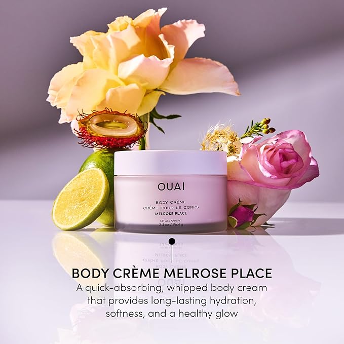 OUAI Body Cream Travel Size, Melrose Place - Hydrating Whipped Body Cream with Cupuaçu Butter, Coconut Oil & Squalane - Softens Skin and Delivers Healthy-Looking Glow - Sulfate Free Skin Care (3.4 Oz)
