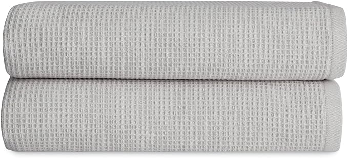 Cozy Earth Waffle Bath Towels - 60% Cotton 40% Viscose from Bamboo Bath Towels 30 x 58 Inches - Soft & Absorbent Terry, Reversible Mini Textured Waffle & Weave Pattern - 2 Pack