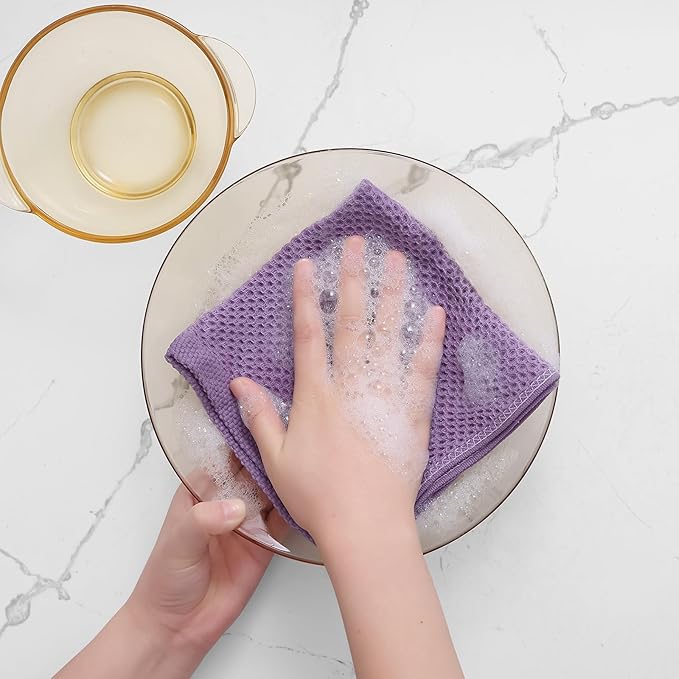 Homaxy 100% Cotton Waffle Weave Kitchen Dish Cloths, Ultra Soft Absorbent Quick Drying Dish Towels, 12 x 12 Inches, 12-Pack, Lavender