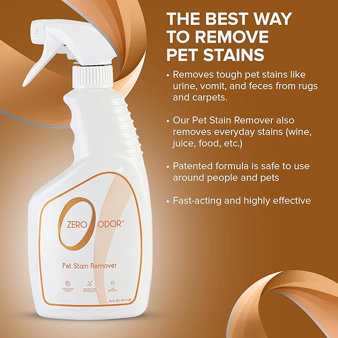 Zero Odor - Pet Stain Remover & Odor Eliminator - Permanently Remove Stain & Odor with Patented Technology Best for Carpet, Furniture, Floors, Pet Bed– Look and Smell Great, 16oz (Over 400 Sprays)