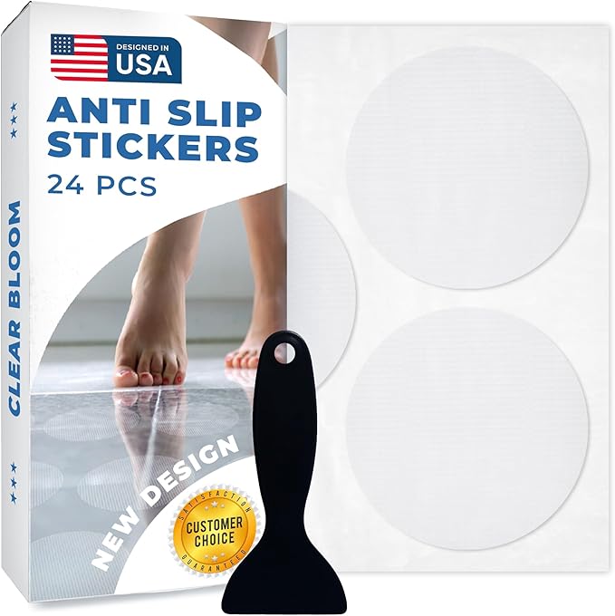 Anti Slip Shower Stickers 24 PCS, White Non-Slip Shower Strips for Adults, Premium Adhesive Bath Tub Stickers
