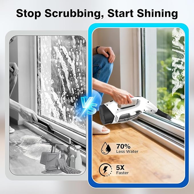 Window Vacuum Squeegee Cordless, 2000Pa Electric Window Cleaner Tool with 2200mAh & 150ml Water Collection Tank, Window Cleaning Kit Shower Squeegee for Glass Doors, Windows, Mirrors, Car (White)