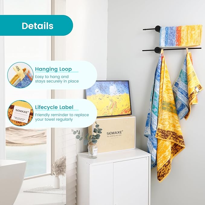 SEMAXE Colorful Bath Towel Set, 100% Cotton Bathroom Towels with Hanging Loops, Luxury 8 Piece Towel Set Include 2 Bath Towels, 2 Hand Towels, 4 Washcloths