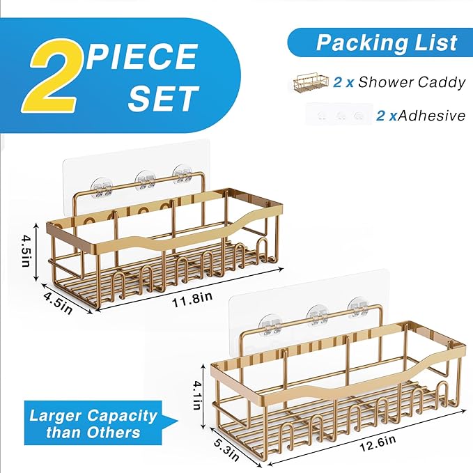 EUDELE Shower Caddy 2 Pack, Adhesive Organizer for Bathroom Storage, Home Decor & Kitchen, No Drilling, Rustproof Stainless Steel Shelf, Bathroom Decor Sets
