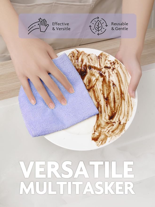 Fantasticlean Microfiber Cleaning Cloth Rolls -150 Pack, Tear Away Microfiber Towels, 12" x 12", Reusable, Washable, Ultra Absorbent Dishcloth for Home Supplies, Car, Pet, Kitchen (Pink & Lavender)