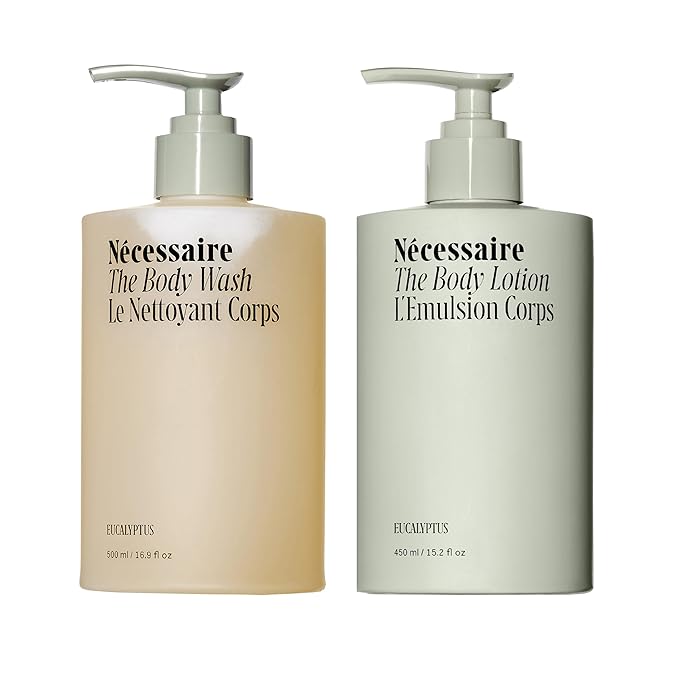 Nécessaire The Body Duo (Eucalyptus) Skincare Gift Set For Women + Men - The Body Wash 16.9oz + The Body Lotion 15.2oz. Multi-Oil Shower Gel Cleanser + Multi-Peptide Body Moisturizer. Non-Comedogenic.