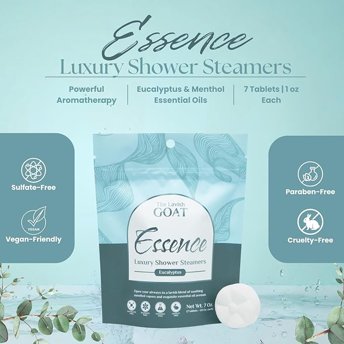 TLG Essence Shower Steamers Aromatherapy 7 Pack – USA Made with Extra Eucalyptus & Menthol – Shower Bomb for Relaxation, Strong-Scented Shower Tablets – Gift for Men & Women
