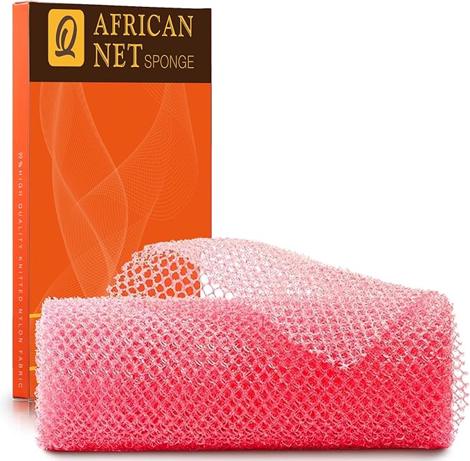 UJFQBH African Net Sponge African Net Long Net Bath Sponge Exfoliating Shower Body Scrubber Back Scrubber Skin Smoother,Great for Daily Use (Pink)