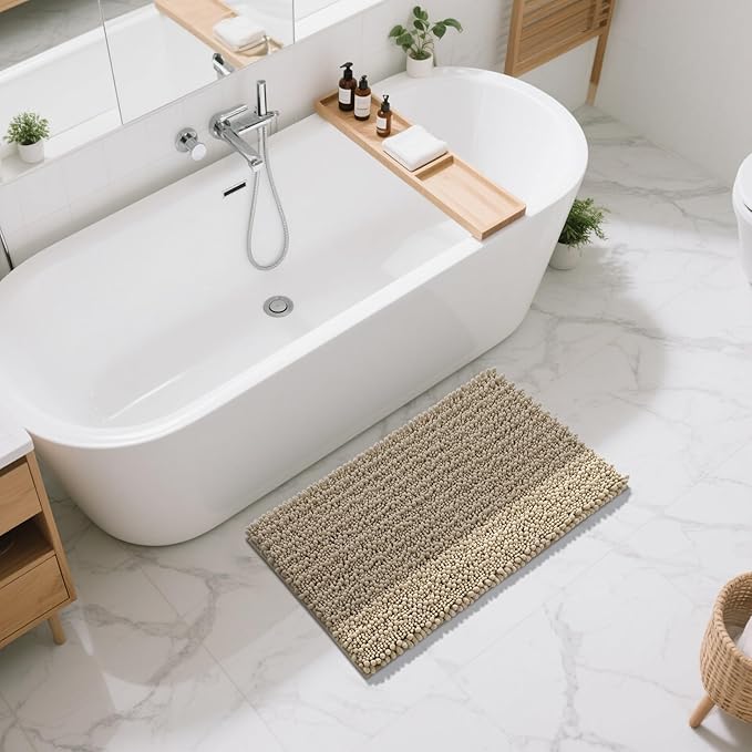 Yimobra Large Bathroom Rugs Non Slip Washable 36x24 Inch - Ultra Soft Absorbent Chenille Bath Mat, Quick Dry Shaggy Floor Carpet for Tub Shower, Camel Home Decor Accessories