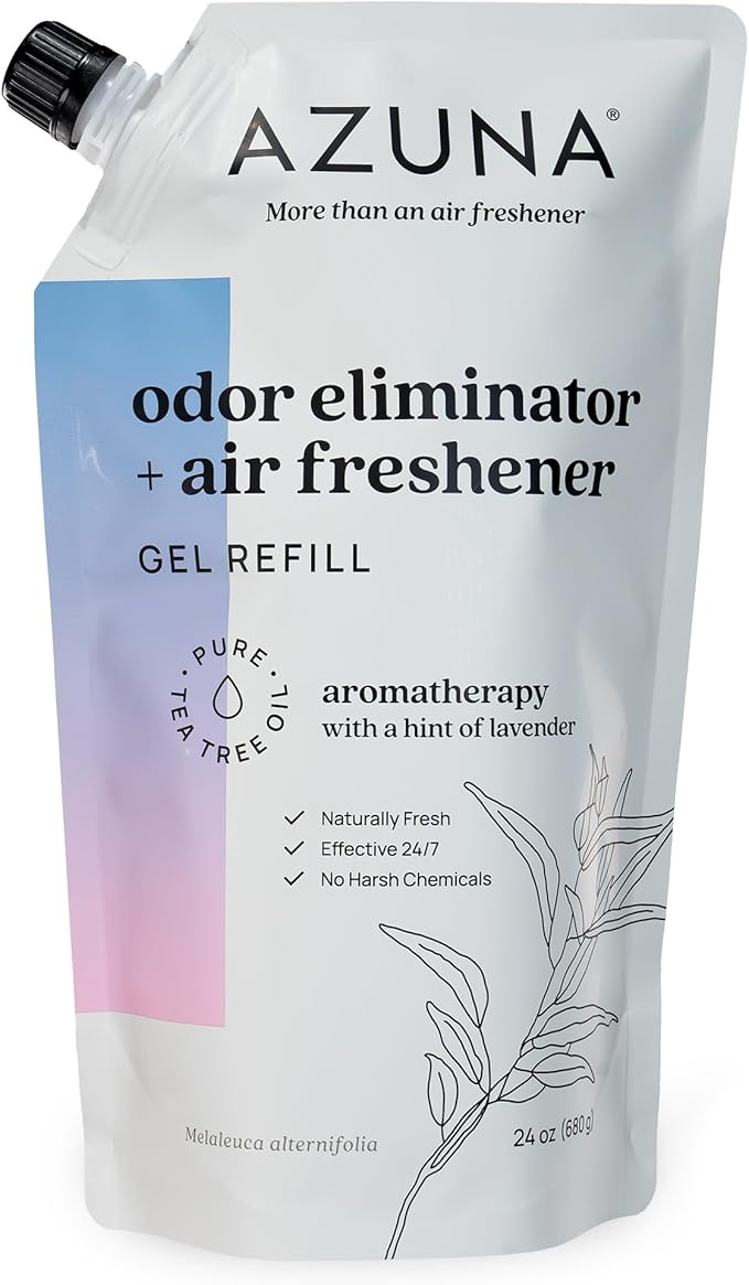 Azuna Air Freshener and Odor Eliminator for Strong Odor Gel Refill Pouch | Plant Powered & Long Lasting | For Pet, Smoke, Home and Bathroom | Last 60-90 Days | Lavender Aromatherapy | 24 oz