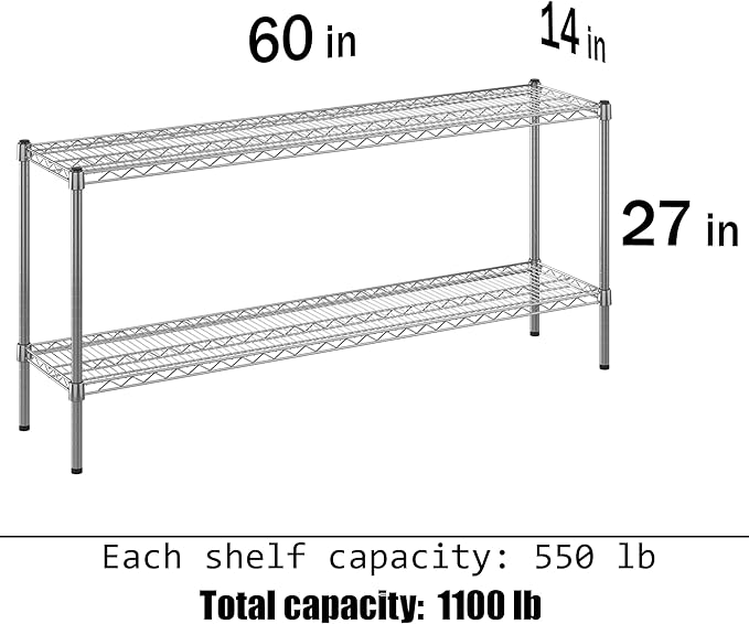 14" Deep x 60" Wide x 27" Height Wire Shelving Kit | 2-Tier | NSF Commercial Storage Rack Unit