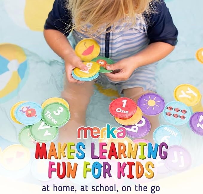 merka Bath Toys Flash Cards - 36-Pc Multicolor 2.25-Inch Foam Alphabet & Number Cards - Waterproof Bath Time Toddler Learning Toys for Ages 1-3