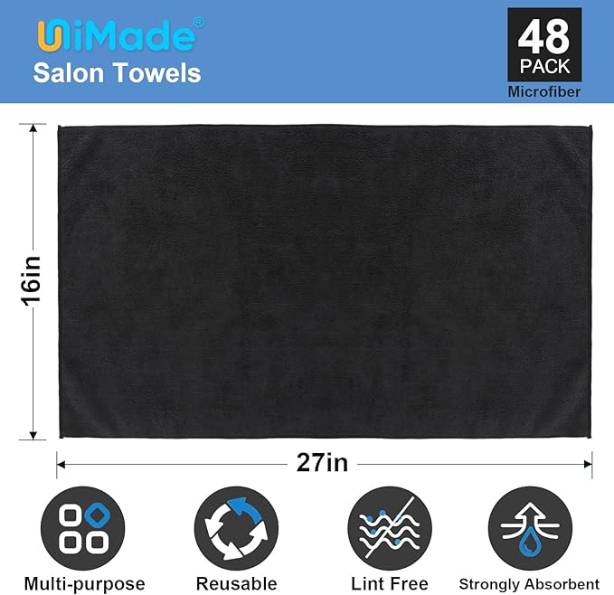 48 Pack Salon Towels - Highly Absorbent and Quick Drying Hand Towels, Premium Wash Cloths for Bathroom, Gym, Shower, Hotel, and Spa - 16x27 inch (Black)