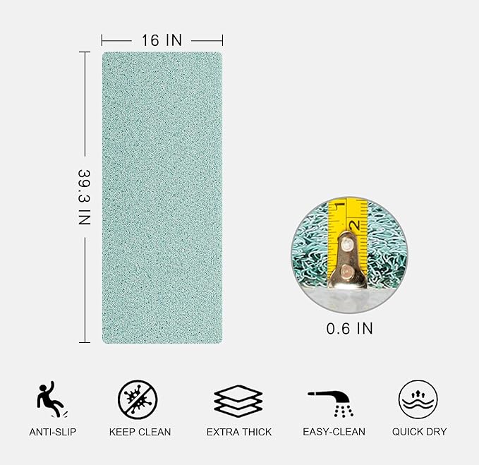 Nonslip Bathtub Mat, Anti Slip Bath Mat 0.6" Extra Thick, Quick Dry Bath Tub Anti Slip Shower Mat, Loofah Non-Slip Bath Mat for Tub Bathroom Pool Kitchen Entryway Home Hotel(Blue 16x39)