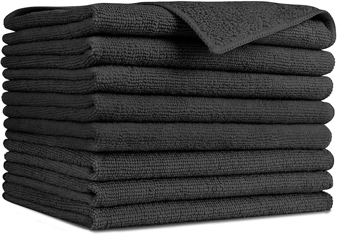 AIDEA Microfiber Cleaning Cloth-8PK, Soft Microfiber Towels for Cars, Absorbent Cleaning Rags, Lint-Free Streak-Free Wash Cloths for House, Kitchen, Window(12in.x16in), Black