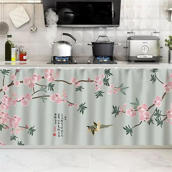 SK Studio Short Curtains for Kitchen, Cabinet Shelf Dust-Proof Blackout Tier Cafe Curtain Under Sink Skirt for Bathroom Laundry Room Style 21, 23.6" W x 31.5" H