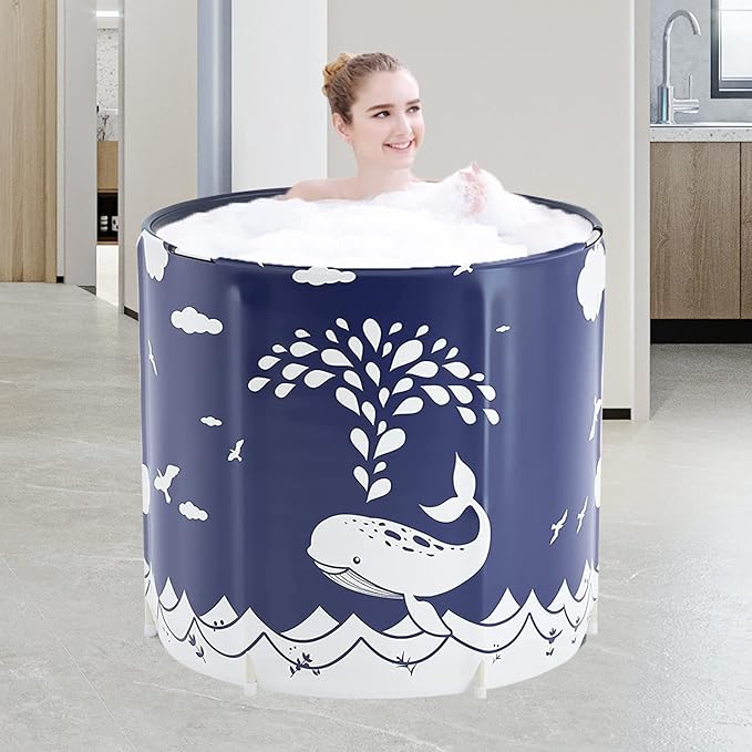 ptlsy Portable Bathtub for Adult, Ice Bath Tub for Adults, Folding Japanese Soaking Bath Tub Fit for Cold Warm Spa Indoor & Outdoor (Whale)