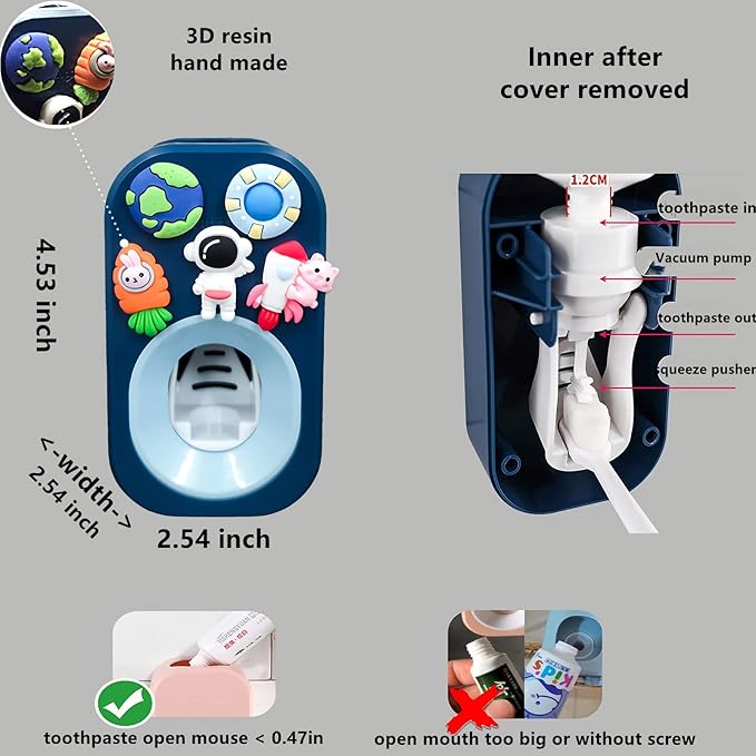 Automatic Toothpaste Dispenser & Toothpaste Holders and Wall Mounted Cup 3 Piece in a Set, is Wall Mounted for Bathroom,Toothpaste Squeezer for Kids & Family Shower by Mr. Thumbs(Navy Blue Set)