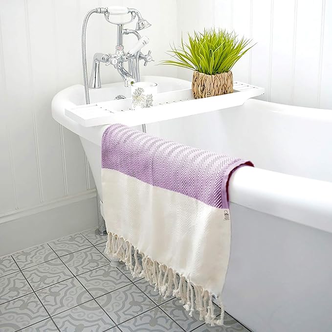Bazaar Anatolia Turkish Beach Towel 100% Cotton Bath Towels 71x39 Quick Dry Sand Free Lightweight Large Oversized Herringbone Purple