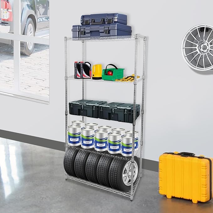 Whitmor 5 Tier Storage Shelves, Heavy Duty with Wheels, Adjustable Steel Organizer, 400 lbs Capacity per Shelf, Max 2000 lbs Total for Home, Garage, Workshop, 36" L x 18" W x 71" H, Chrome