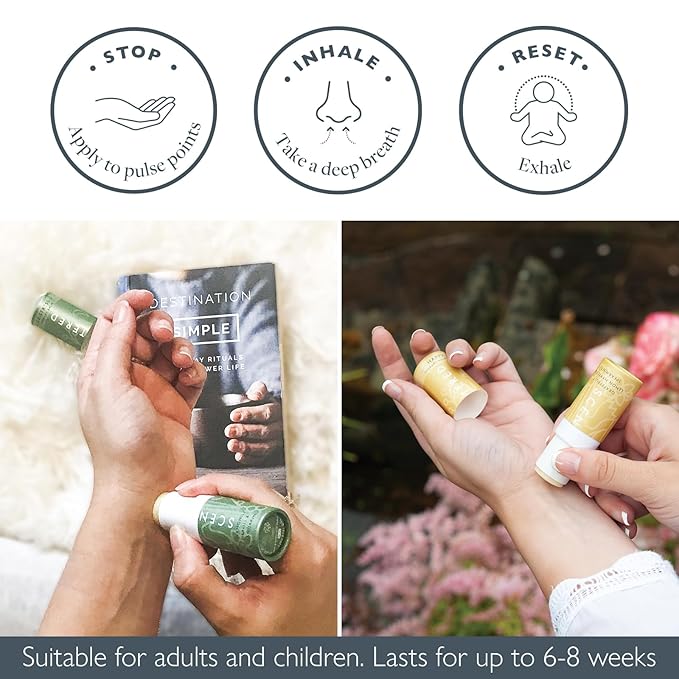 Scentered Aromatherapy Balm Stick Duo for Stress Relief & Positivity - Roll On Essential Oil Blends of Grapefruit, Lemon, Chamomile - Aromatherapy Gifts for Women - De-Stress & Happy