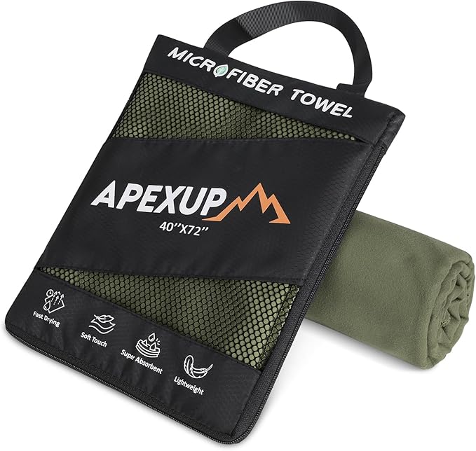 APEXUP Microfiber Travel Towel, Ultra Absorbent Quick Dry Towels, Lightweight Gym Sports Camping Towel for Workout, Yoga, Beach, Shower, Swimming (72"×40", Army Green)