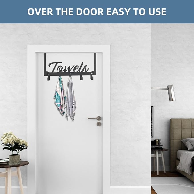 2 Pack Over The Door Hooks, Heavy Duty Over Door Towel Hanger with 10 Coat Hooks for Bedroom, Bathroom, Kitchen Towels, Bags, Hats