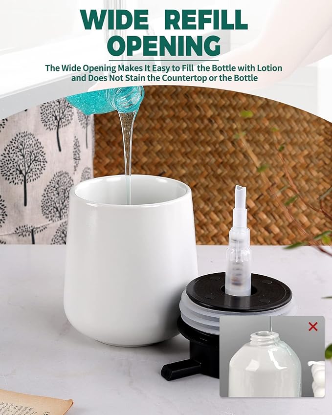 Bosilunlife Liquid Soap Dispenser - 12Oz Lotion Dispenser with Pump Matte White Ceramic Soap Dispenser Bathroom Dish Hand Wash Dispenser for Kitchen Pump Dispenser