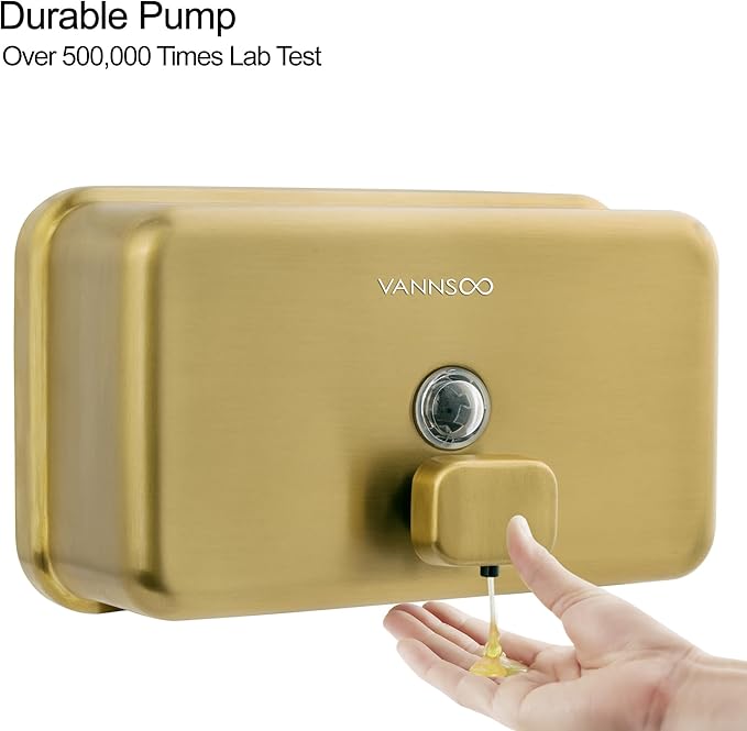Wall Mounted Hand Soap Dispenser Bathroom, 1200ml 40oz Commercial Stainless Steel Liquid Soap Dispenser Wall Mount (Horizontal Gold)