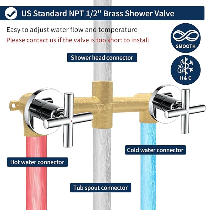 2 Handles Shower Faucet Set with Tub Spout Bathtub Shower Faucet Combo Set Shower System Complete Tub and Shower Trim Kit Chrome Polished Wall Mounted Shower Fixtures