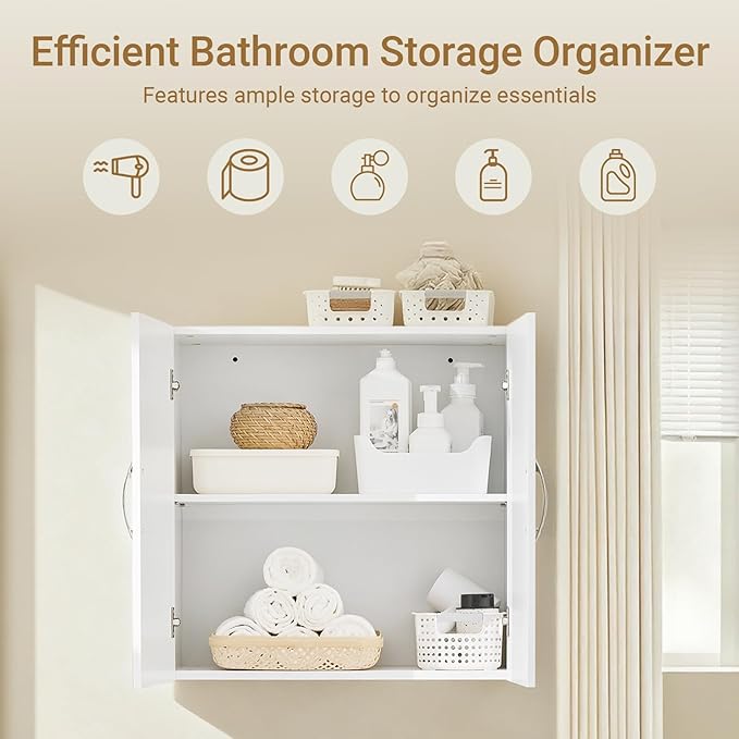 SoBuy Wall Cabinet Laundry Room Kitchen, Wall Mounted Storage Cabinet, Medicine Cabinet with Shelf, Bathroom Garage or Hallway, White, BZR200-W