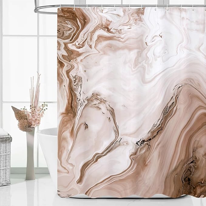MitoVilla Brown Marble Shower Curtain, Abstract Ombre Fabric Shower Curtains for Modern Bathroom Decor, Luxury Cloth Watercolor Shower Curtain, 72x72