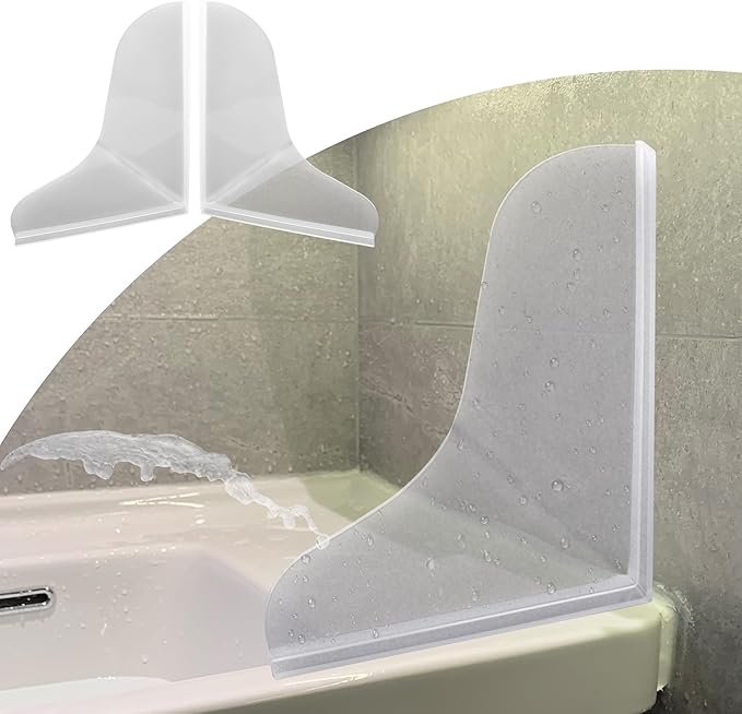 Mofason Silicone Shower Splash Guard, Clear Bathtub Corner Splash Guard, Bathroom Shower Water Guard with Adhesive for Fixing, Can Be Used in Washbasin, Tubs, Sinks Etc - 2Pack