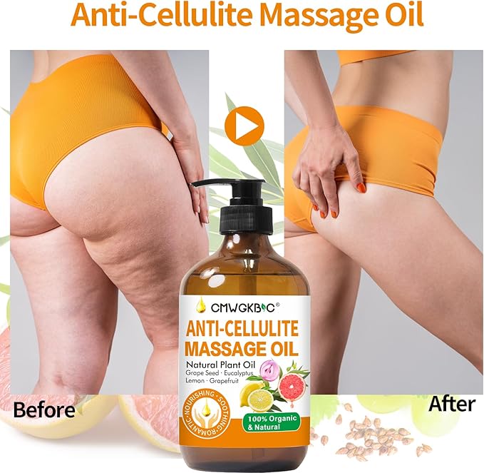 Anti Cellulite Oil Massage Oil for Massage Therapy,Body Oil for Skin Tightening & Cellulite Remover in Thighs and Butt,Cellulite Treatment Massage Oil,Assists with Firming,Toning & Moisturizes Skin