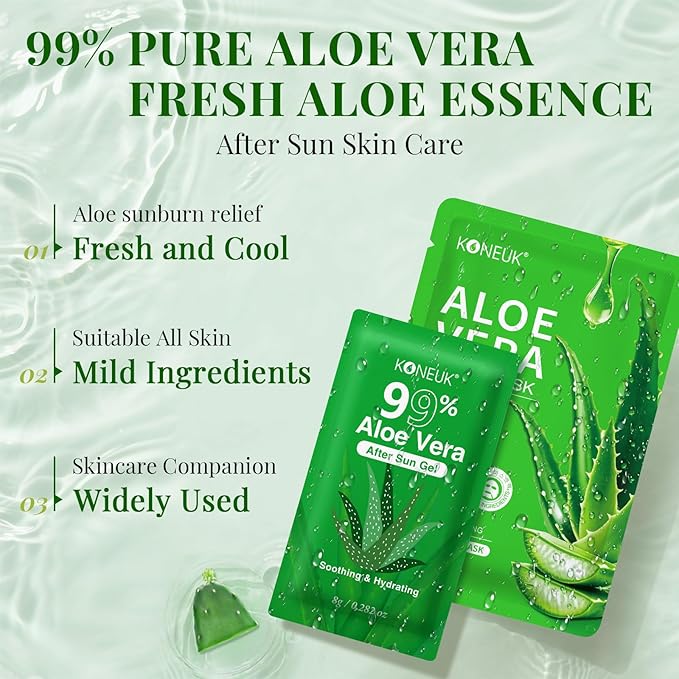 30 Pack Aloe Vera Gel and 30 Pack Face Masks Skincare, Aloe Vera Gel and Facial Mask for Face, Hair, Body, Skin, Bulk Travel Size Aloe Gel and Mask for Sunburn Relief