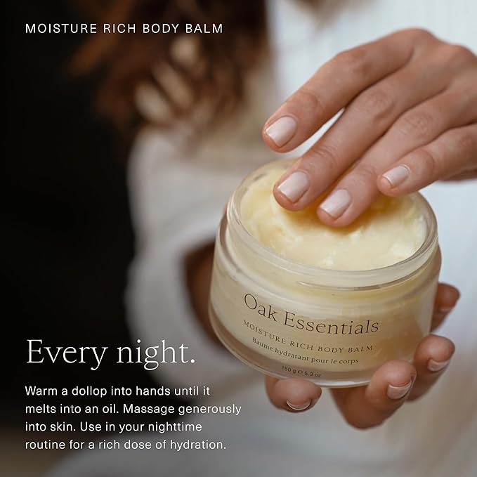 Oak Essentials Moisture Rich Body Balm | Ultra-Hydrating Body Cream with Sea Buckthorn Oil, Cocoa Butter & Coconut Oil, 5.3 Oz