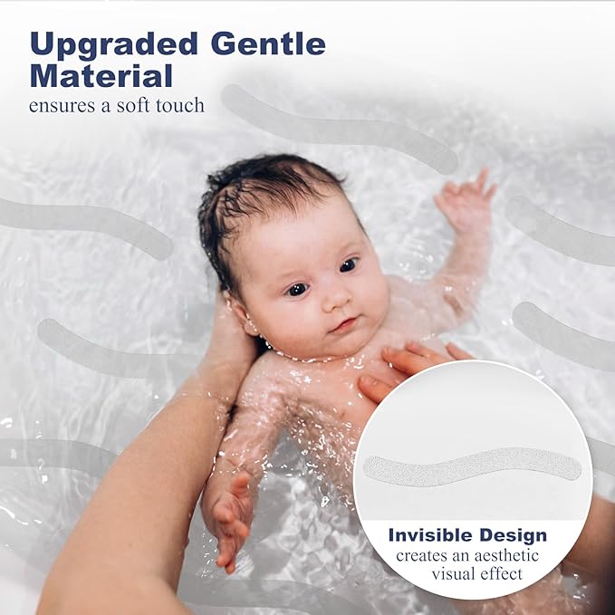 28 PCS Shower Floor Non Slip Stickers with Strong Adhesive, Invisible & Durable Anti Slip Shower Stickers with Scraper for Bath Tub, Pools and Stairs(Clear,Wavy)