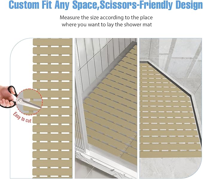 Shower Mat Non-Slip Bath Mat for Tub and Shower Stall,200+ Suction Cups with Drain Holes, Quick Dry Machine Washable, Extra Grip for Elderly and Baby, Bathroom Essentials 24x24 Inch (Brown)