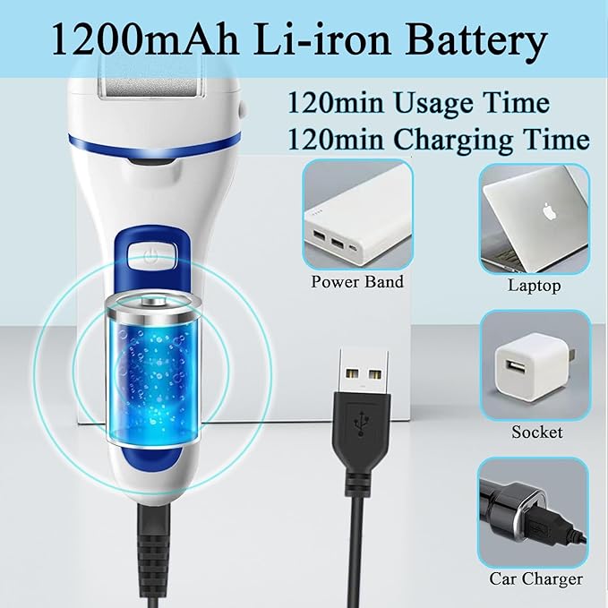 Callus Remover for Feet Electric Foot File, 13-in-1 Professional Pedicure Tools Foot Care Kit, Foot Scrubber Pedi for Hard Cracked Dry Dead Skin, 3 Rollers, 2 Speed, Battery Display (White&Blue)