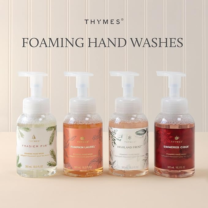 Thymes Foaming Hand Wash with Aloe & Glycerin - Foaming Hand Soap with Pump - Kitchen or Bathroom Decor - Fall Soap with Notes of Freshly-Pressed Apples, Clove & Cardamom (Simmered Cider, 10.3 fl oz)