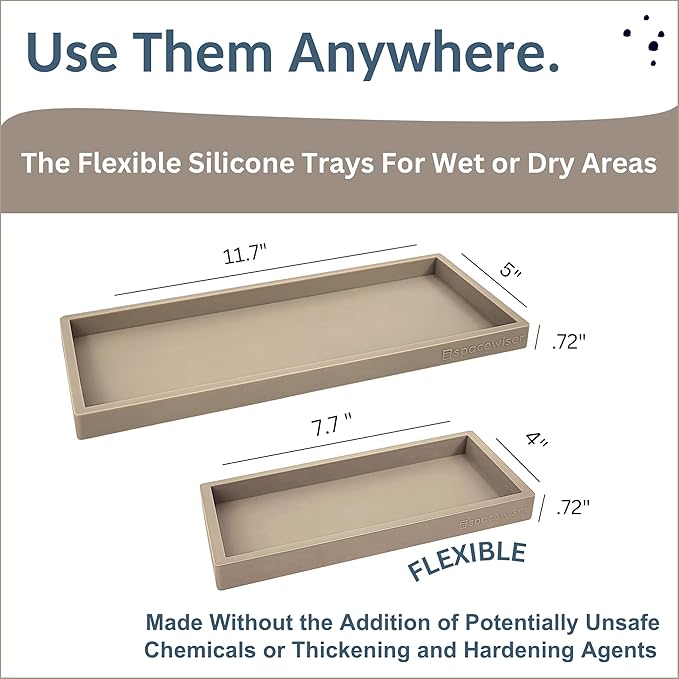 Countertop and Vanity Tray - 2 PC (11” and 7”) Shatterproof Silicone Kitchen and Bathroom Trays for Counter, Kitchen Soap Dispenser Tray, Vanity Trays for Bathroom, Perfume Key Tray