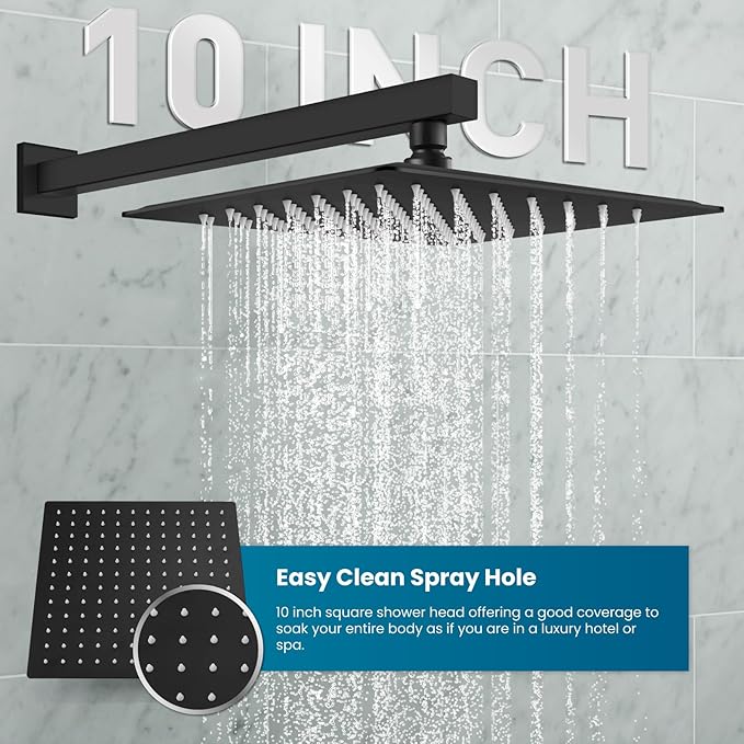 gotonovo Rainfall Bathroom Shower System Rain Shower Head and Handle Set Wall Mounted Shower Complete Combo Solid Brass Pressure Balancing Shower Mixer Valve 10 Inch Matte Black