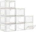 7 code Large Clear Shoe Boxes Organizer【Thicker Material】 Stronger Shoe Box with Magnetic Door, Stackable Shoe Storage Box for Closet, Foldable Space-Saving Storage Bins Shoe Cabinet, White 9 Pack