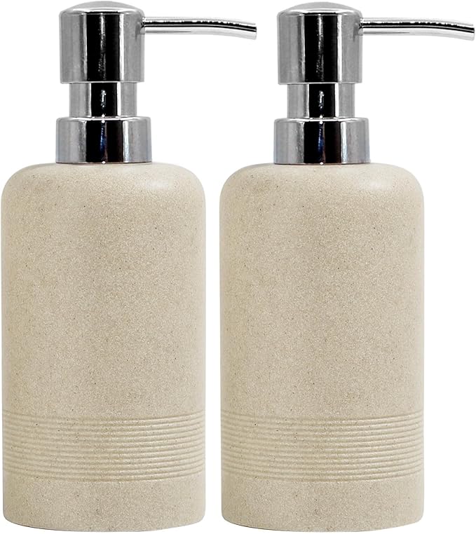 Resin Soap Dispenser Sets, 2 Pcs Heavy Lotion Dispensers,10.8oz Refillable Liquid Soap Dispensers with Rust-Proof Pump for Bathroom Countertop or Kitchen, Stone Beige