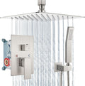 Aolemi Ceiling Mount Shower System Rain Shower Head with Handheld Spray High Pressure Shower Faucet Set Rough-in Valve Shower Trim Kit Included Bathroom Brushed Nickel 12 Inch Ceiling Shower Head