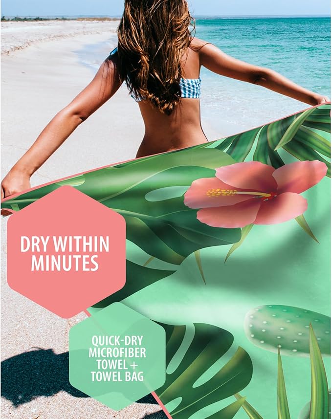 VENTURE 4TH Microfiber Beach Towel: Quick-Dry, Compact, Sand-Free, Absorbent, Sandproof and Lightweight - Perfect for Camping, Beach, and Roadtrips (Tropical Scent Design | 35x78 inches)