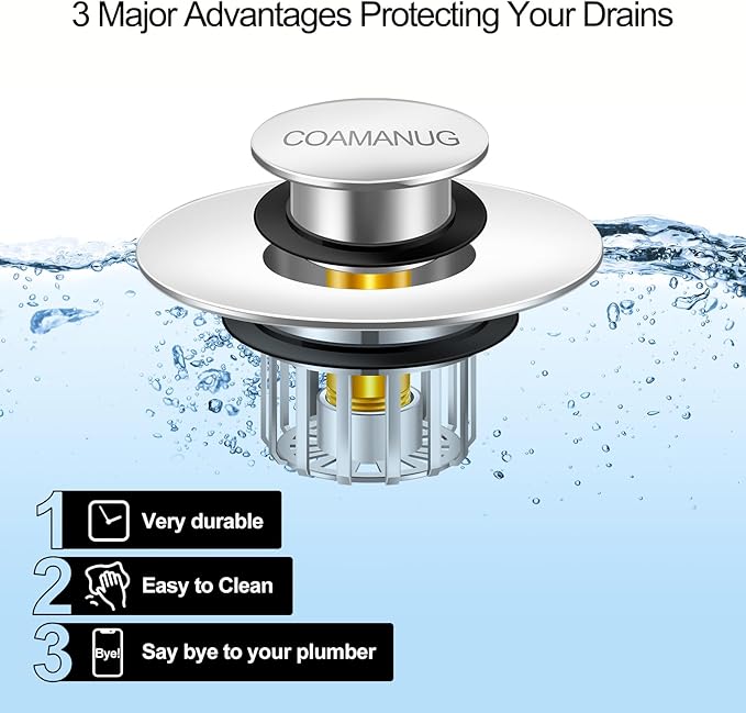 Bathtub Stopper | Shower Drain Hair Catcher, Pop-up Tub Stopper with Strainer | Pop-up bathtub drain plug | Drai Protector for 1-1/2 to 1-3/4" Bath Drain Hole