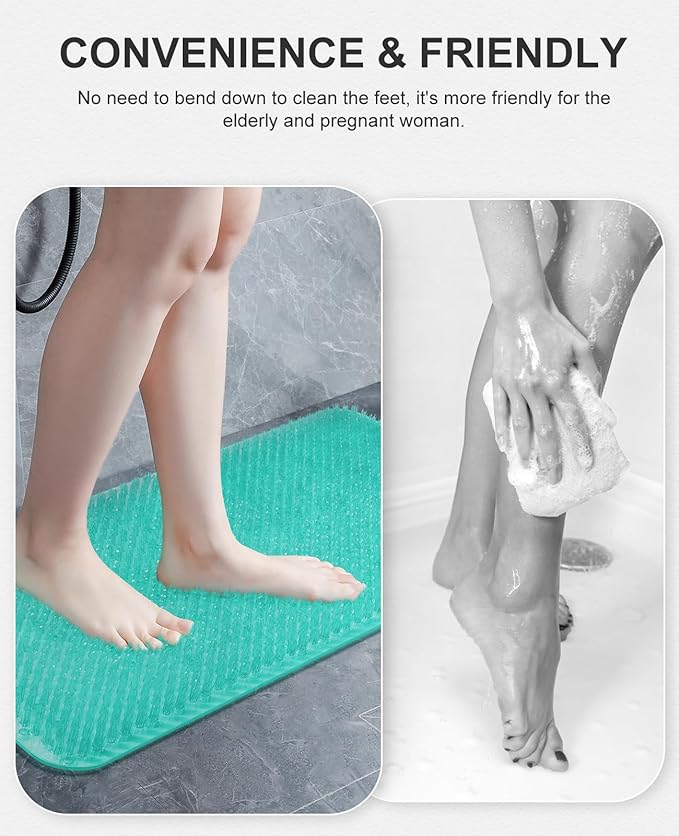 OTHWAY Non Slip Grassy Bathtub Mat : 25.6X13.4 inches Sturdy But Soft Bath Mat_Quick Drain Shower Floor Mat with Soft Bristles for Scrubbing Feet (Clear Green)